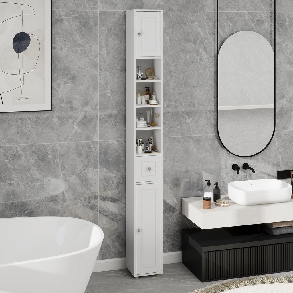 Tall Slim Bathroom Storage Cabinet with Drawer and Adjustable Shelves