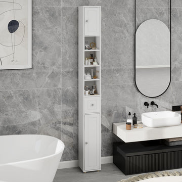 Tall Slim Bathroom Storage Cabinet with Drawer and Adjustable Shelves