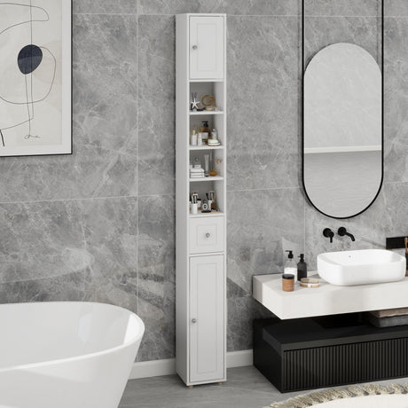 Tall Slim Bathroom Storage Cabinet with Drawer and Adjustable Shelves