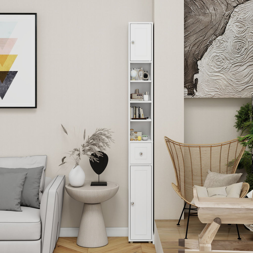 Tall Slim Bathroom Storage Cabinet with Drawer and Adjustable Shelves
