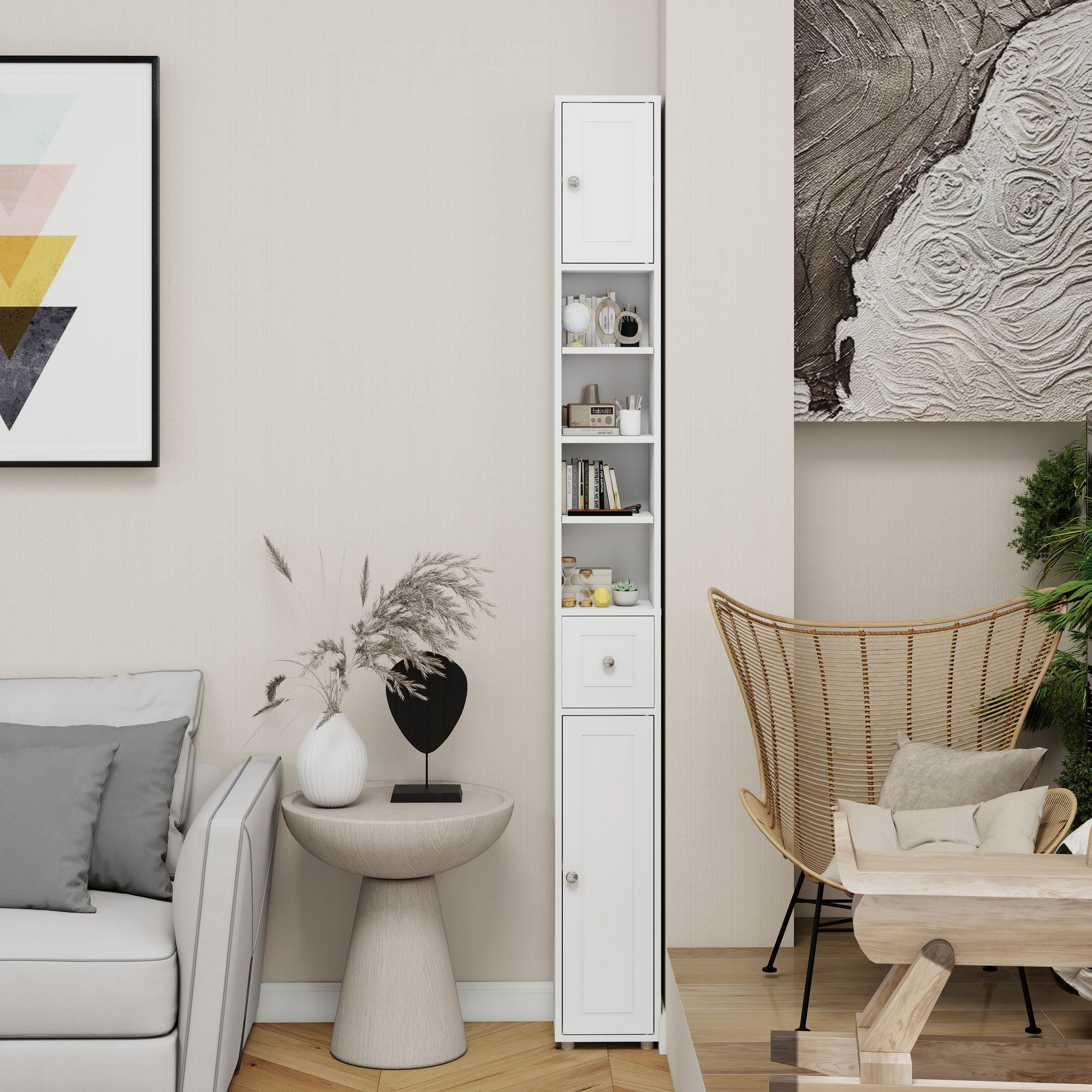 Tall Slim Bathroom Storage Cabinet with Drawer and Adjustable Shelves