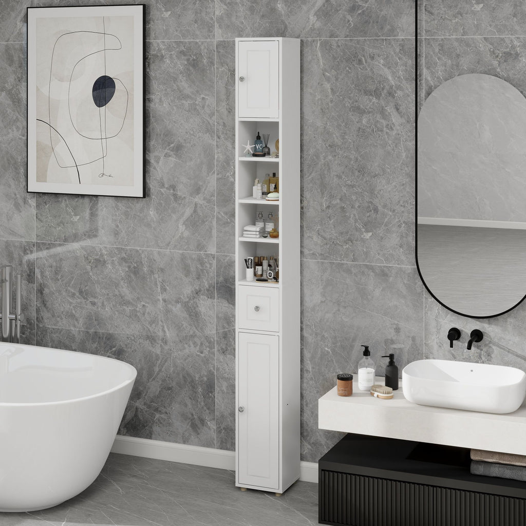 Tall Slim Bathroom Storage Cabinet with Drawer and Adjustable Shelves