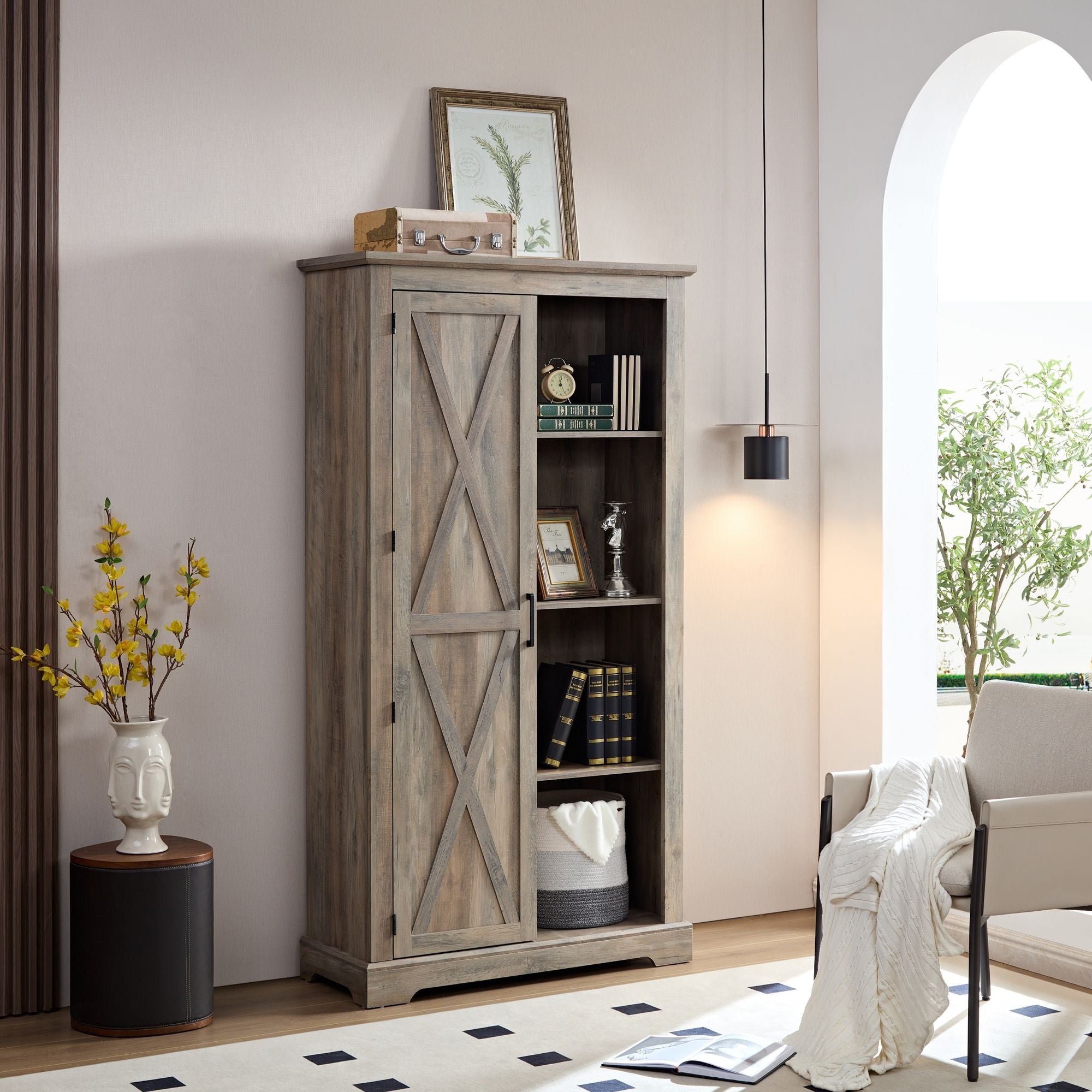 Farmhouse Barn Door Storage Cabinet for Kitchen Pantry