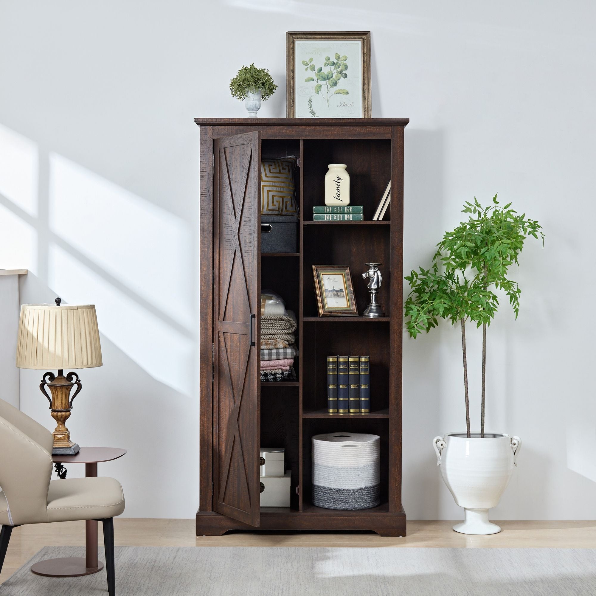 Farmhouse Barn Door Storage Cabinet for Kitchen Pantry