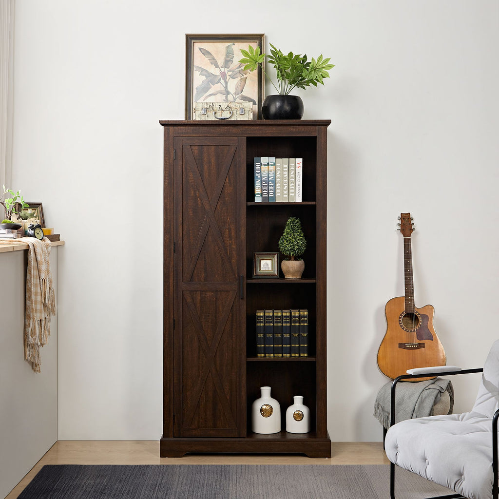 Farmhouse Barn Door Storage Cabinet for Kitchen Pantry