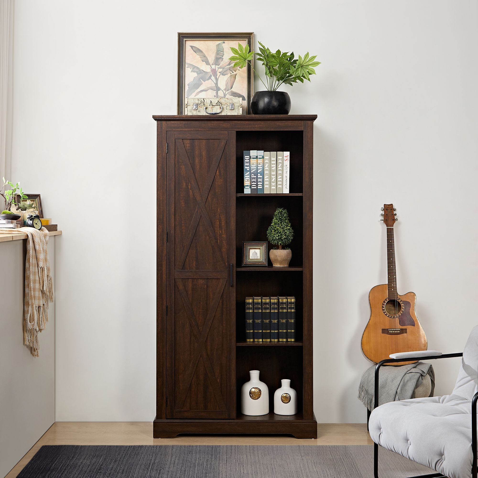 Farmhouse Barn Door Storage Cabinet for Kitchen Pantry