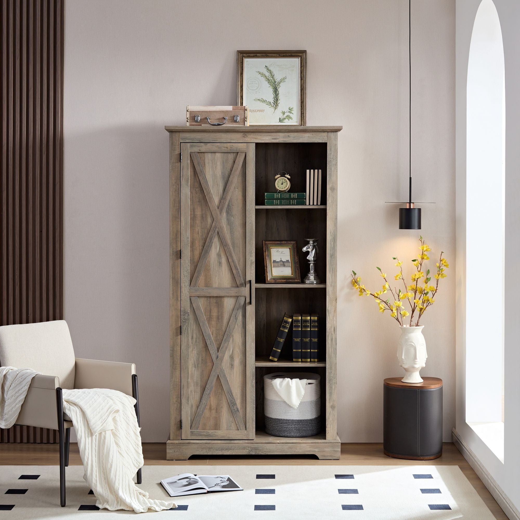 Farmhouse Barn Door Storage Cabinet for Kitchen Pantry