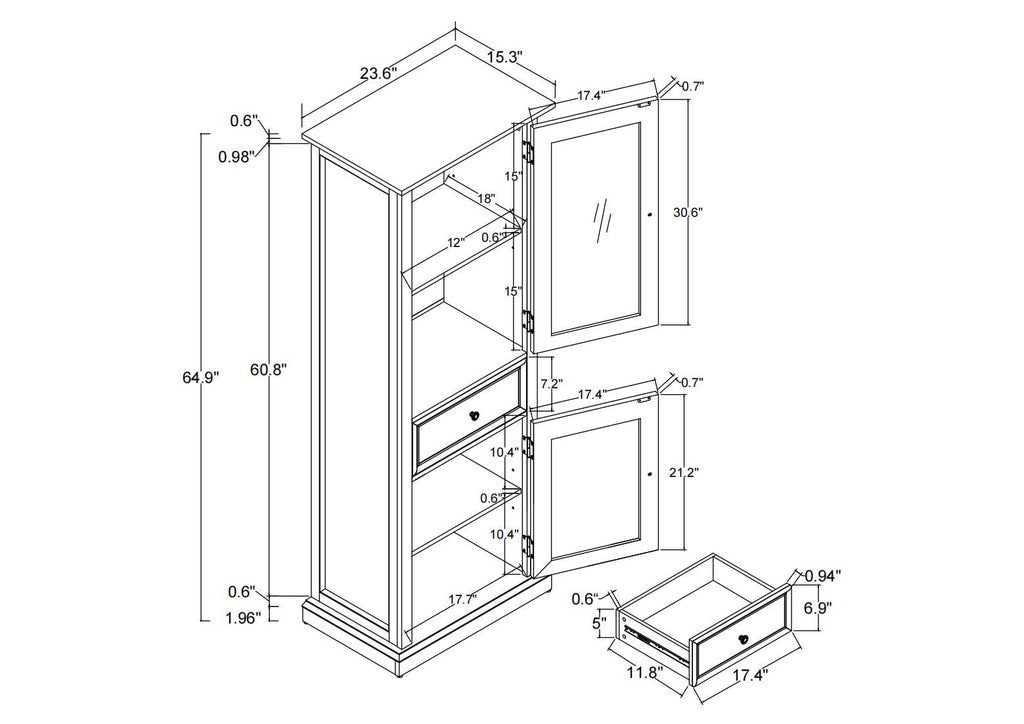 Classical Farmhouse Glass-Door Storage Cabinet