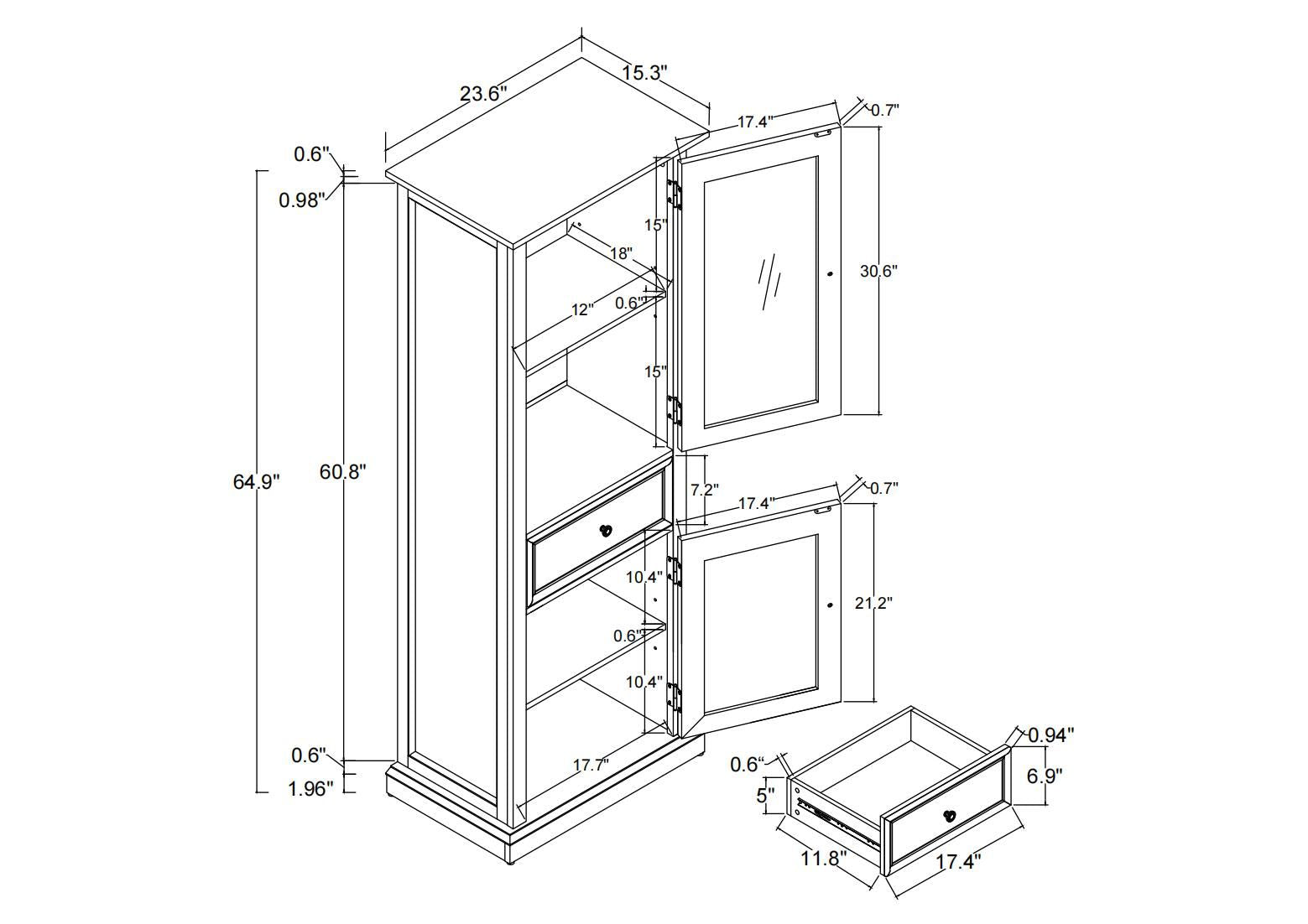 Classical Farmhouse Glass-Door Storage Cabinet
