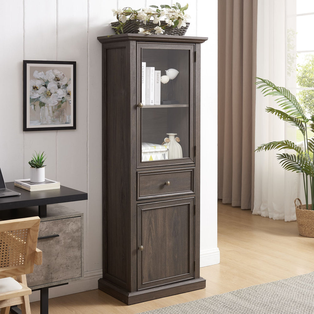 Classical Farmhouse Glass-Door Storage Cabinet