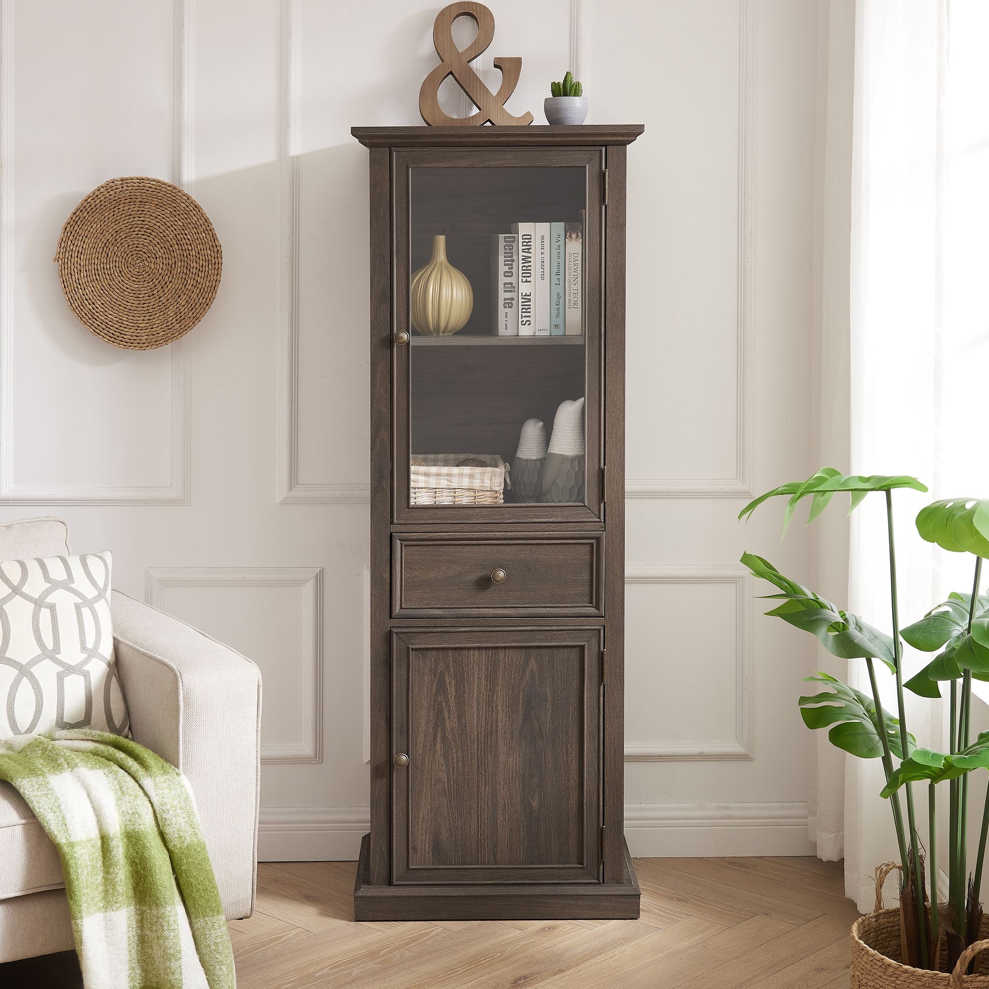 Classical Farmhouse Glass-Door Storage Cabinet