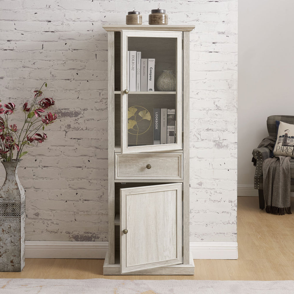 Classical Farmhouse Glass-Door Storage Cabinet