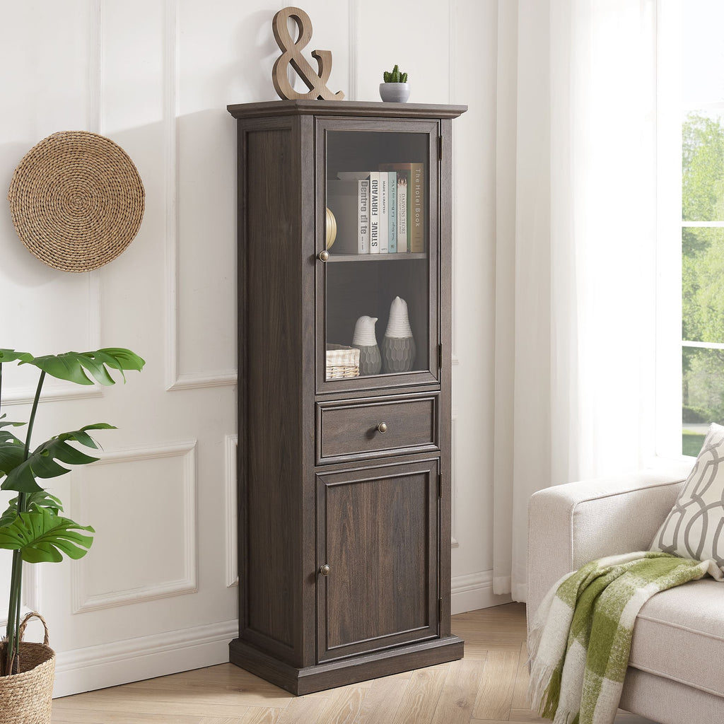 Classical Farmhouse Glass-Door Storage Cabinet