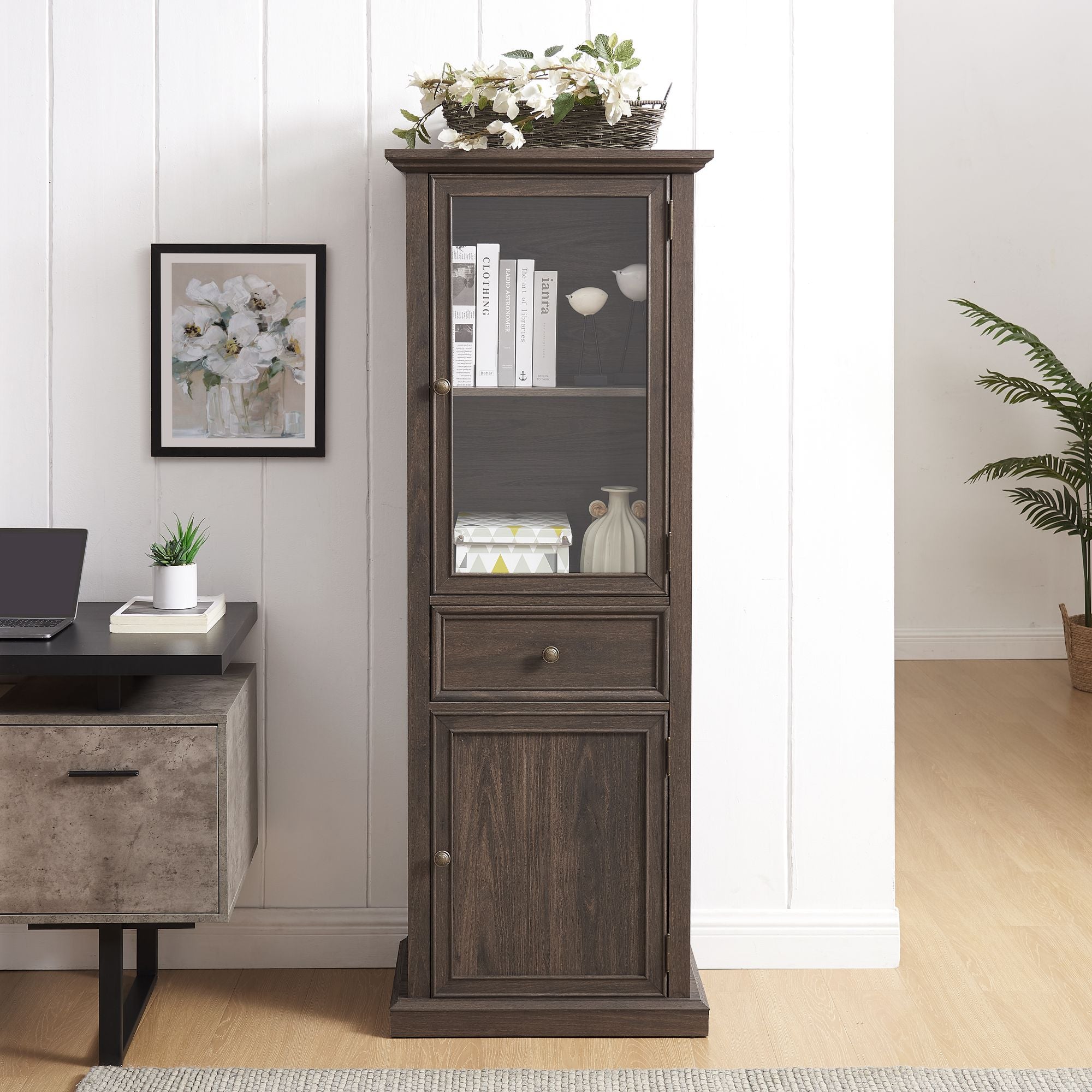 Classical Farmhouse Glass-Door Storage Cabinet