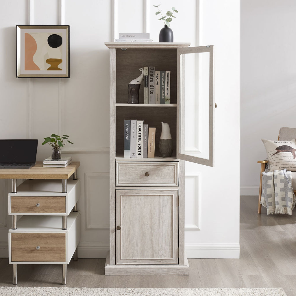 Classical Farmhouse Glass-Door Storage Cabinet