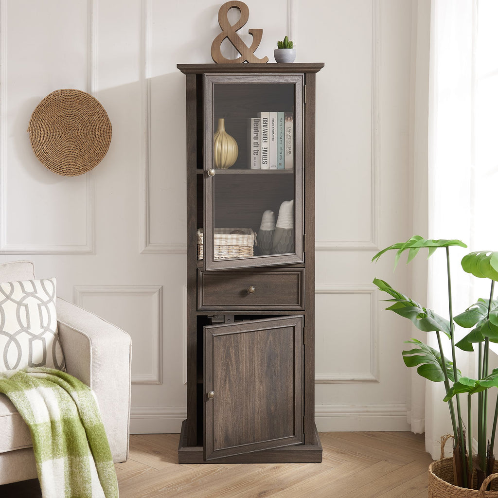 Classical Farmhouse Glass-Door Storage Cabinet