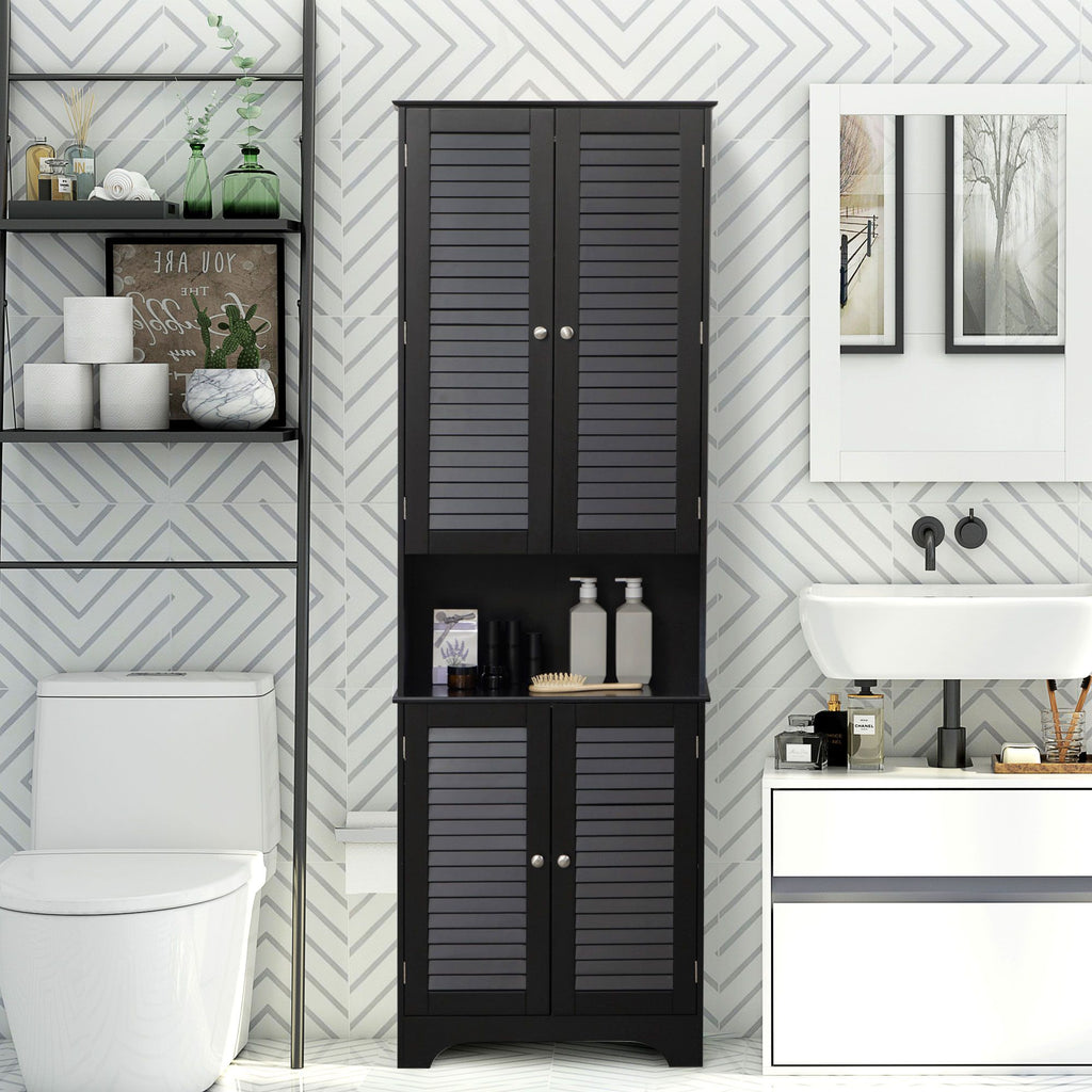 Tall Storage Cabinet with Doors and Shelf – Black Linen Tower for Bathroom & More