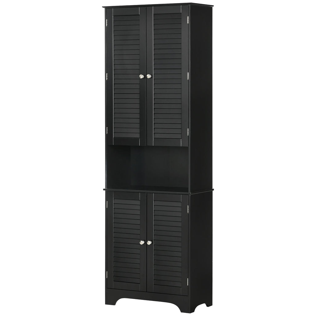 Tall Storage Cabinet with Doors and Shelf – Black Linen Tower for Bathroom & More