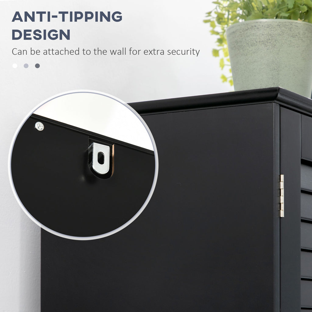Tall Storage Cabinet with Doors and Shelf – Black Linen Tower for Bathroom & More