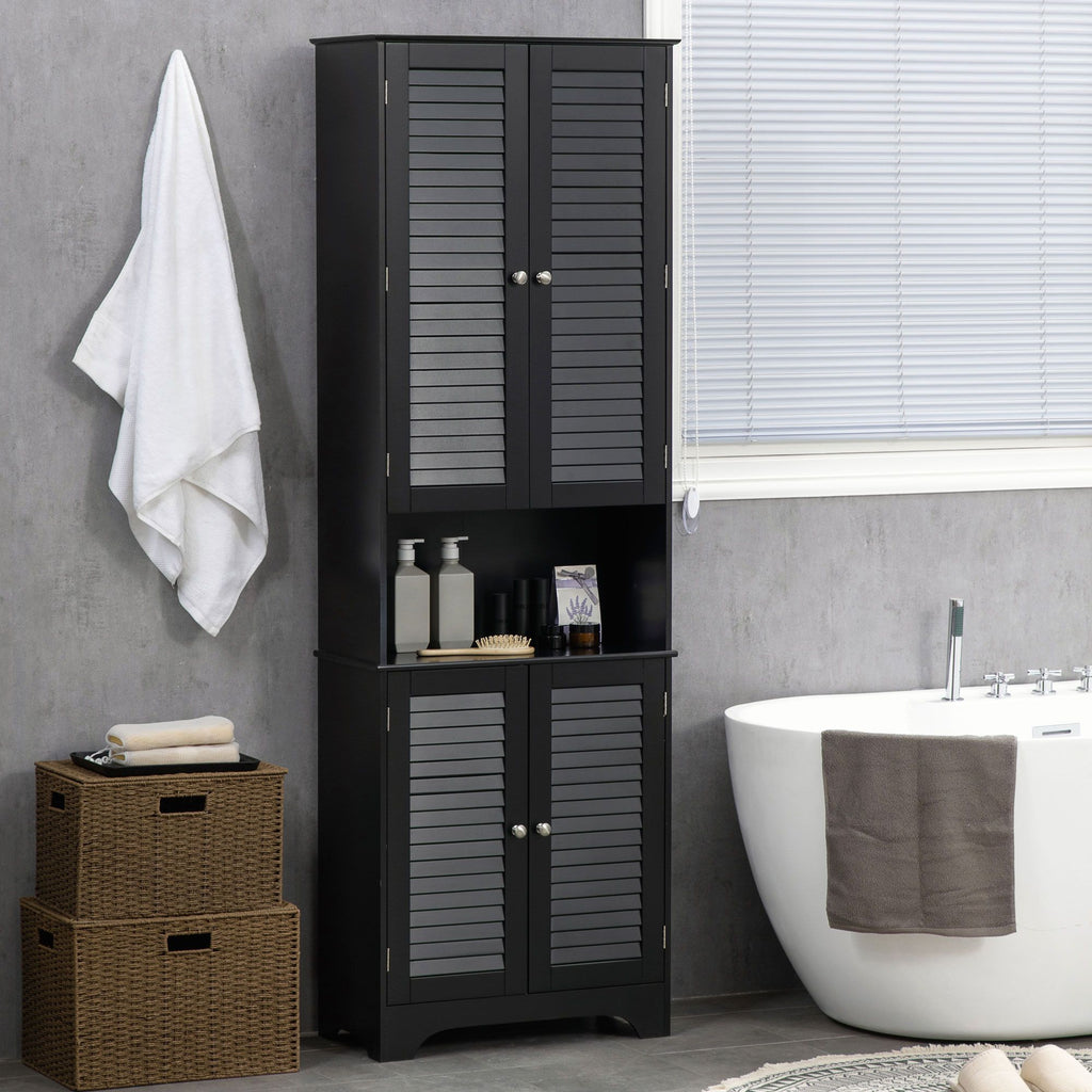 Tall Storage Cabinet with Doors and Shelf – Black Linen Tower for Bathroom & More