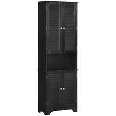 Tall Storage Cabinet with Doors and Shelf – Black Linen Tower for Bathroom & More