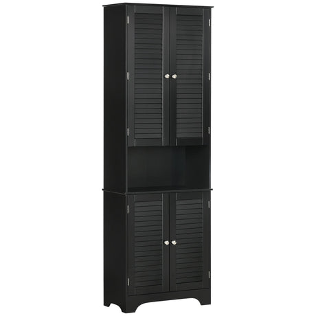 Tall Storage Cabinet with Doors and Shelf – Black Linen Tower for Bathroom & More