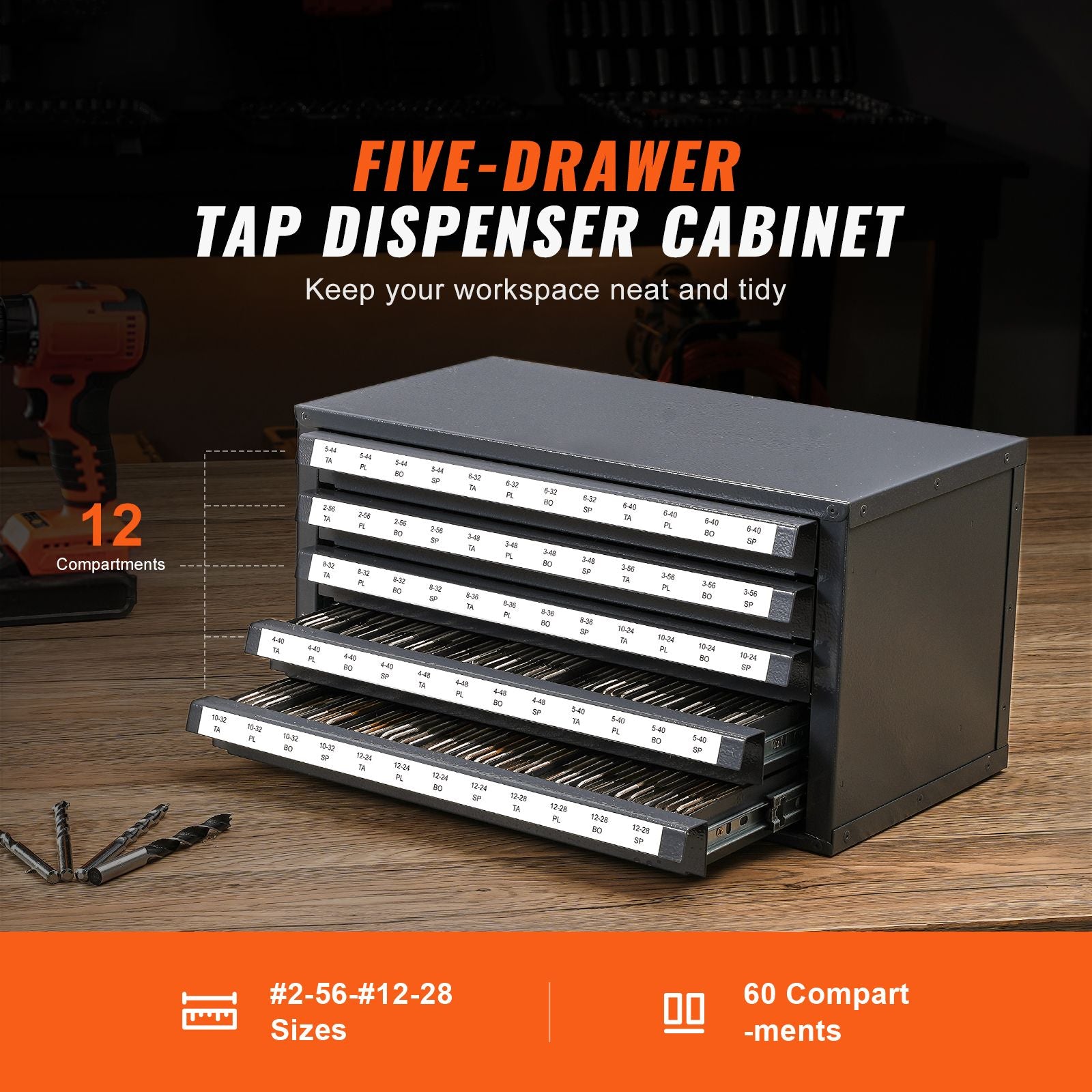 Five-Drawer Tap Organizer Cabinet for Workshops