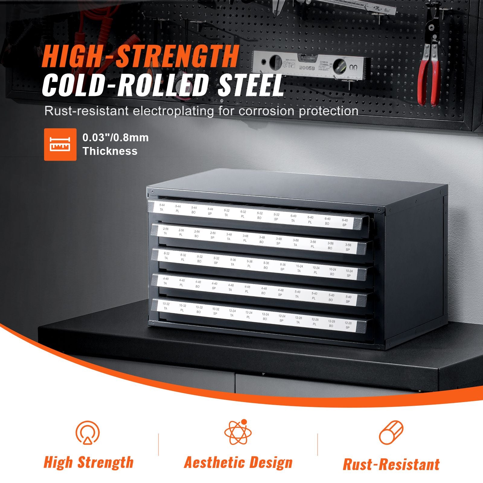 Five-Drawer Tap Organizer Cabinet for Workshops