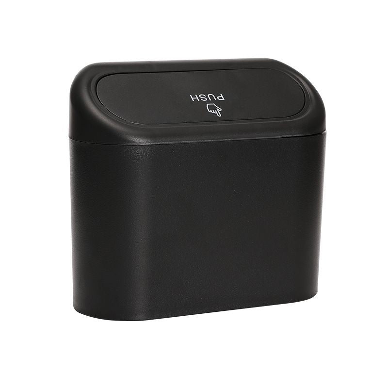 Compact Vehicle Trash Can with Self-Leveling Lid