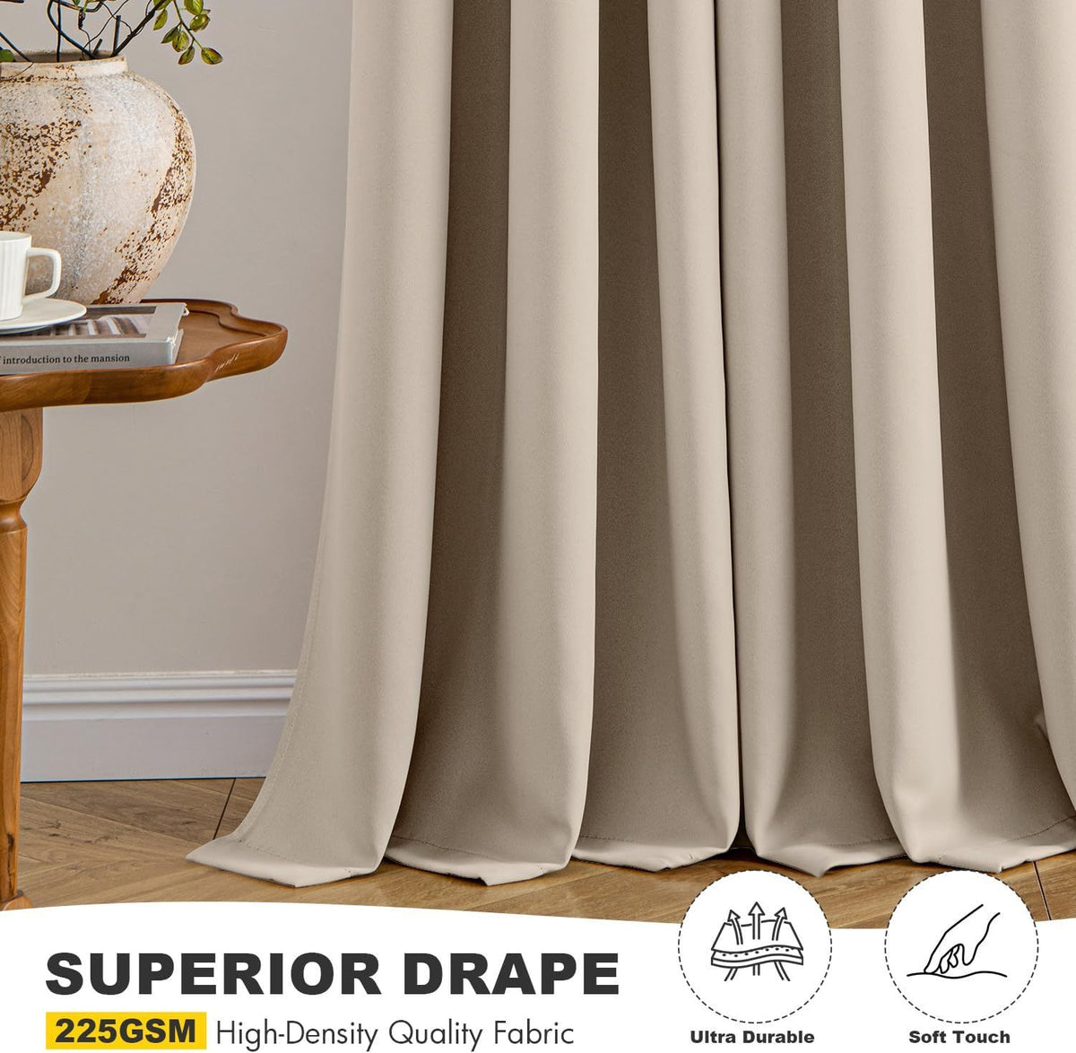 Taupe Blackout Curtains with Grommet Tops