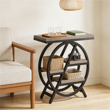 Industrial Staggered-Shelf Side Table