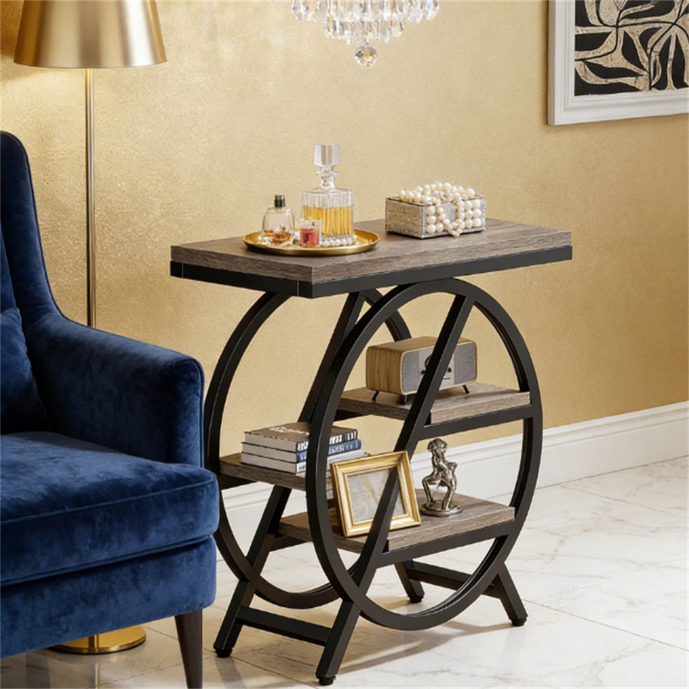 Industrial Staggered-Shelf Side Table