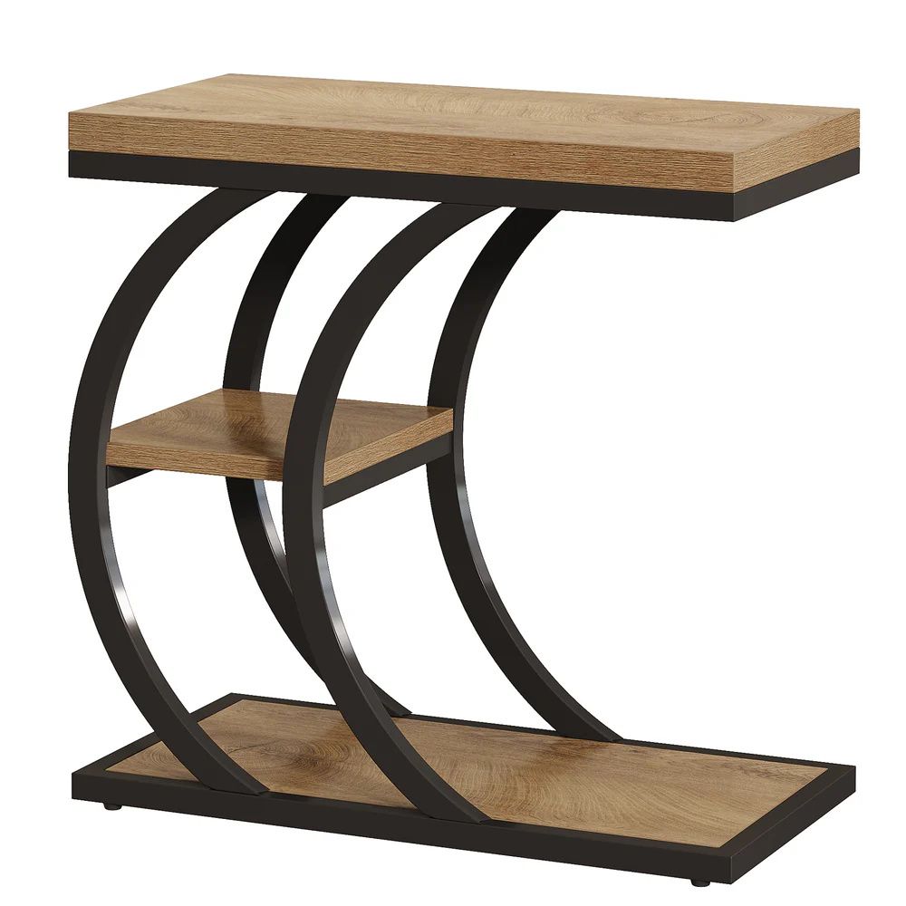 C-Shape Side Table with Three Open Shelves