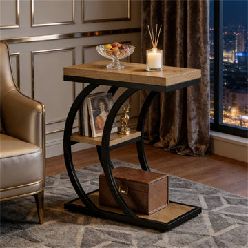C-Shape Side Table with Three Open Shelves
