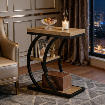 C-Shape Side Table with Three Open Shelves