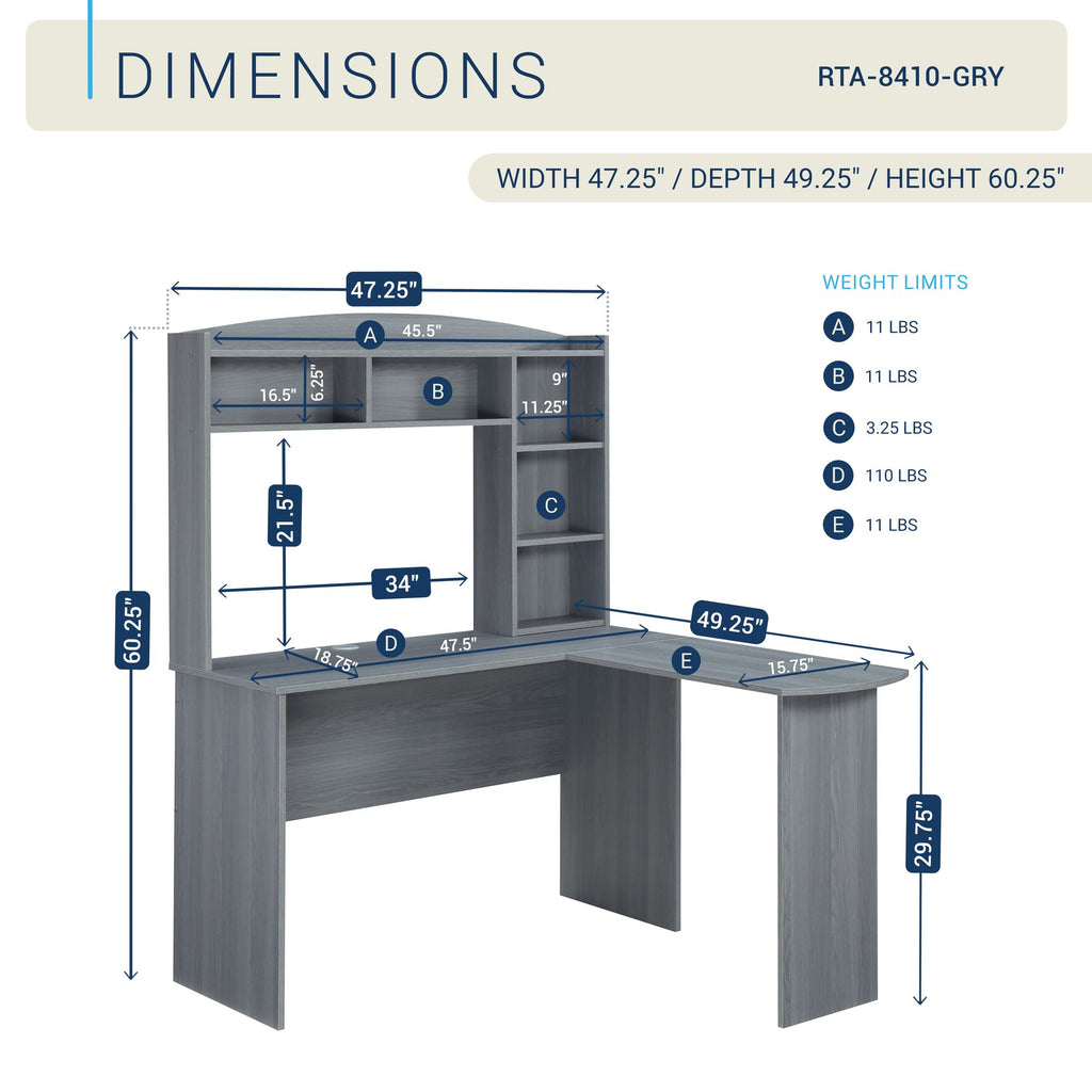 Techni Mobili L-Shaped Desk with Integrated Hutch