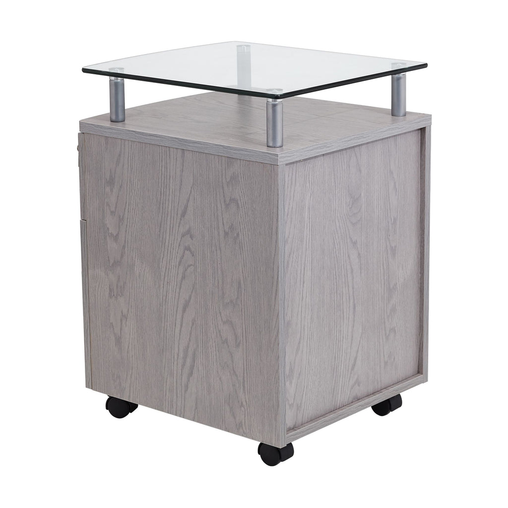 Secure Rolling File Cabinet with Glass Top and Locking Drawers