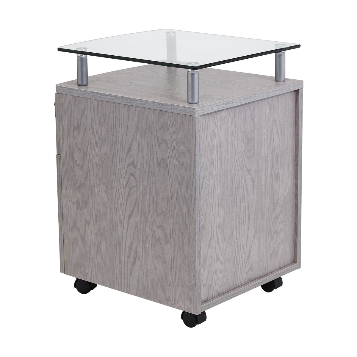 Secure Rolling File Cabinet with Glass Top and Locking Drawers