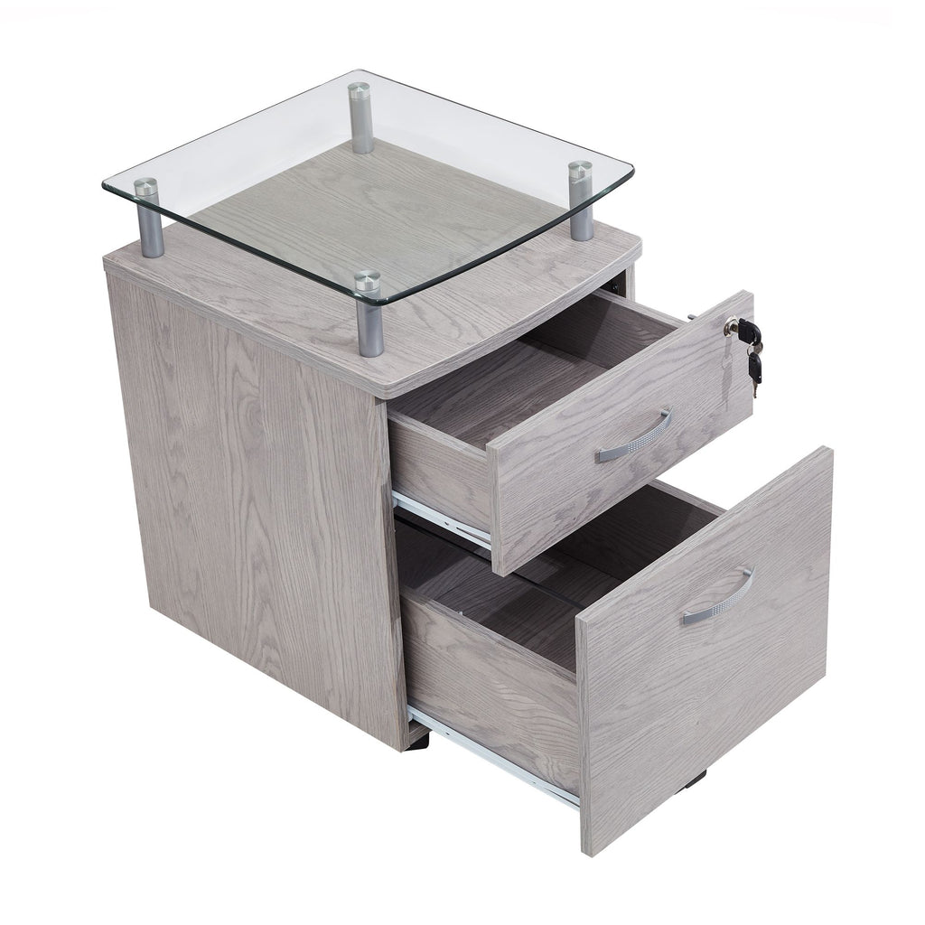 Secure Rolling File Cabinet with Glass Top and Locking Drawers