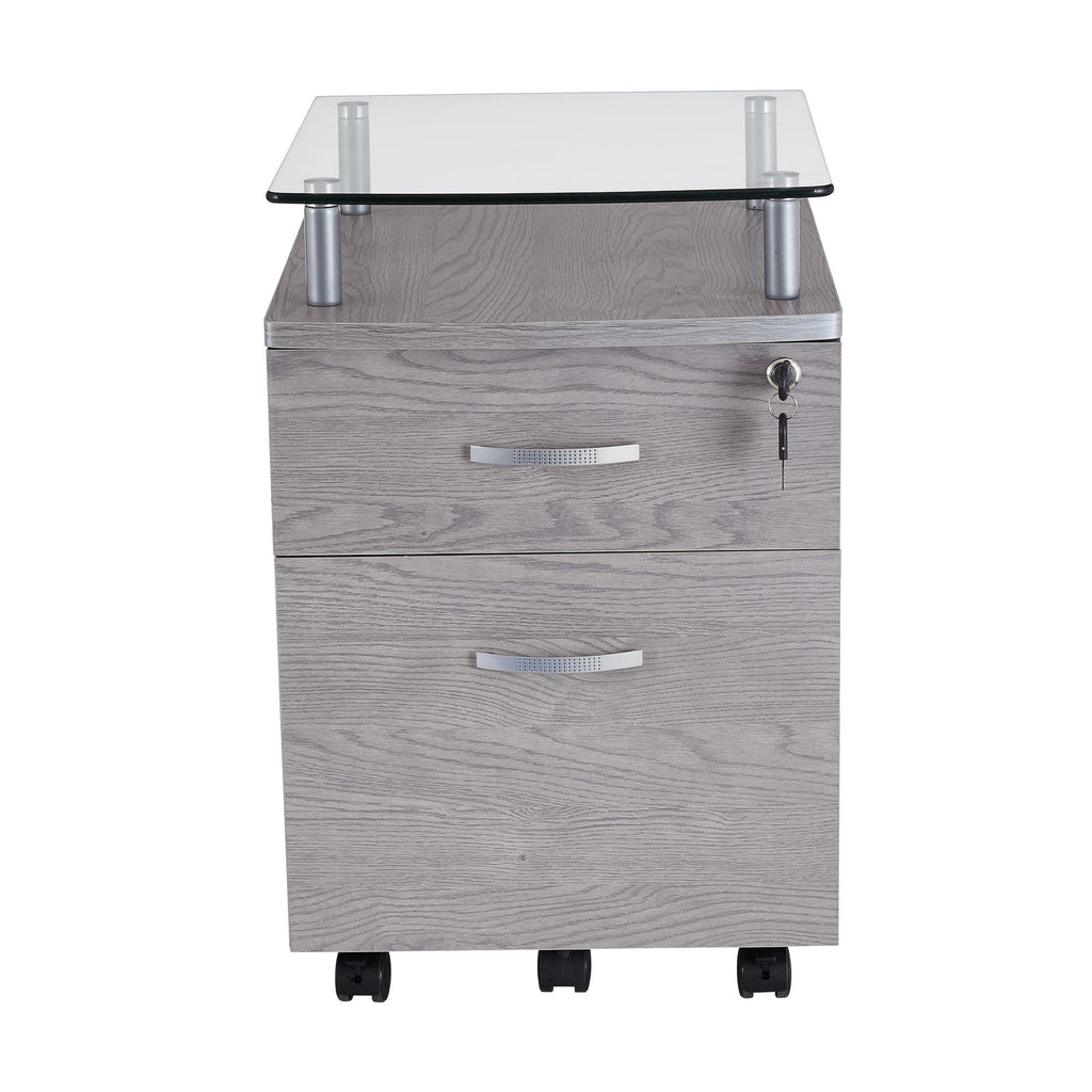 Secure Rolling File Cabinet with Glass Top and Locking Drawers