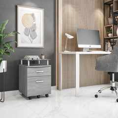 Secure Rolling File Cabinet with Glass Top and Locking Drawers
