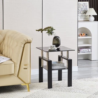 Geometric Black Two-Level Sofa Table