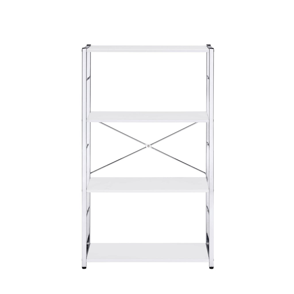Modern White 4-Tier Bookshelf with X-Shape Crossbars
