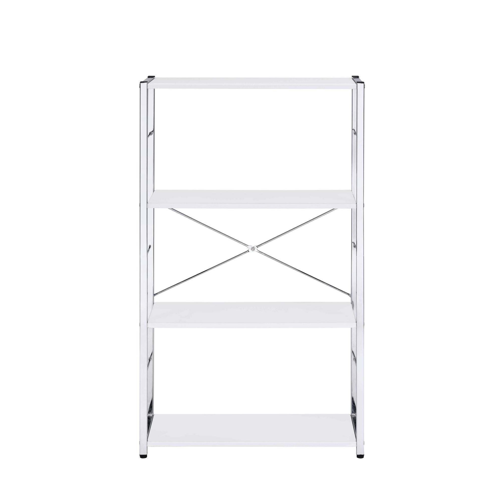 Modern White 4-Tier Bookshelf with X-Shape Crossbars
