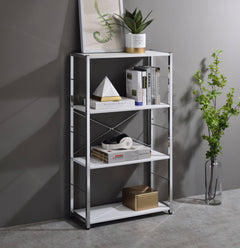 Modern White 4-Tier Bookshelf with X-Shape Crossbars