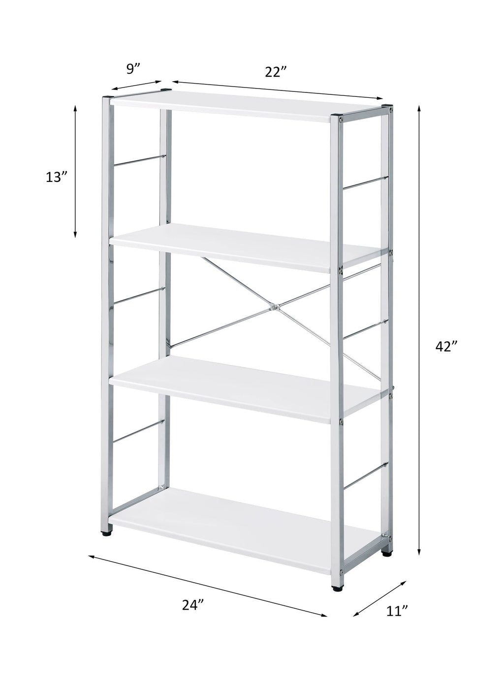 Modern White 4-Tier Bookshelf with X-Shape Crossbars