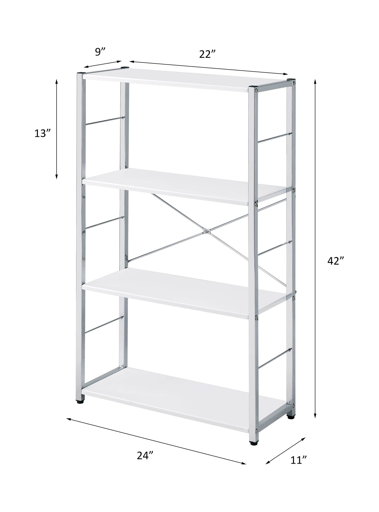Modern White 4-Tier Bookshelf with X-Shape Crossbars