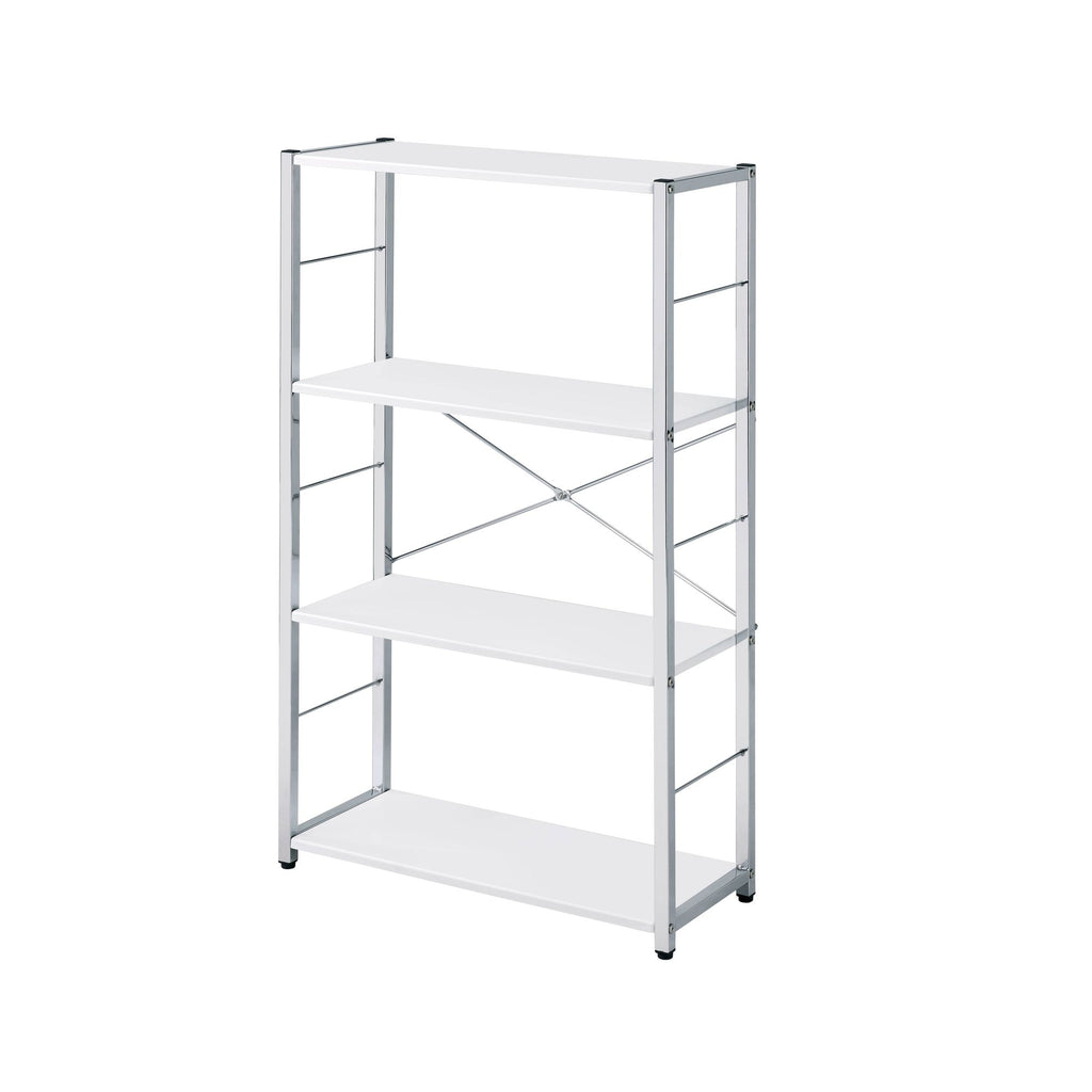 Modern White 4-Tier Bookshelf with X-Shape Crossbars