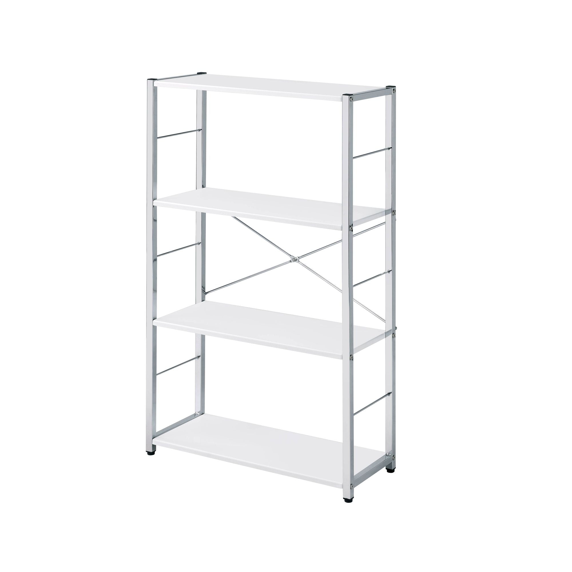 Modern White 4-Tier Bookshelf with X-Shape Crossbars