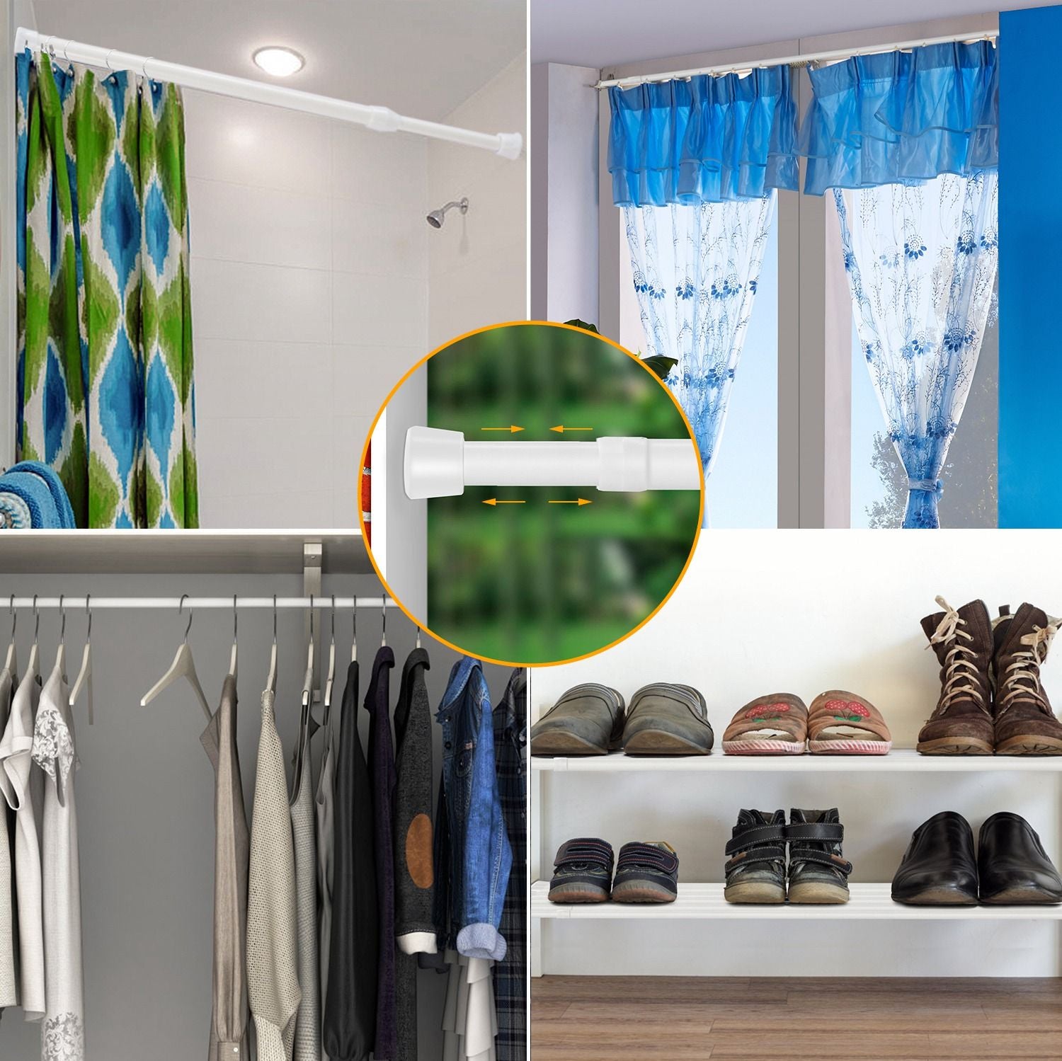 Adjustable Spring-Loaded Tension Curtain Rod